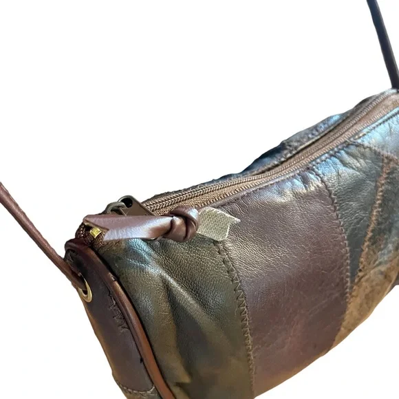 Vintage 90s leather patchwork crossbody mini bag brown - Picture 4 of 14